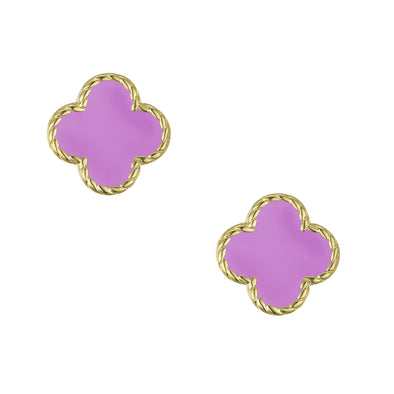 Four Leaf Clover Stud Earrings - Purple