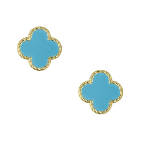 Four Leaf Clover Stud Earrings - Turquoise