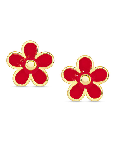 Flower Stud Earrings (Red)