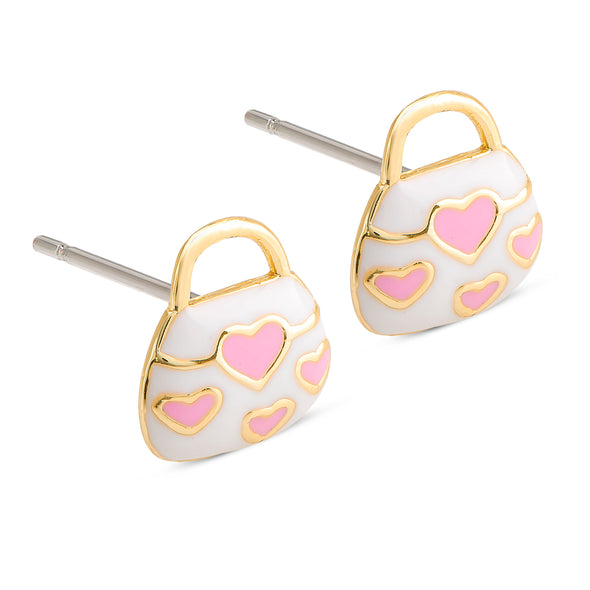 Pink Hearts Handbag Stud Earrings