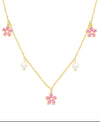 Flower and Freshwater Pearl Charms Necklace (Pink)