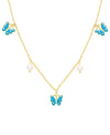 Butterfly and Freshwater Pearl Charms Necklace (Blue)