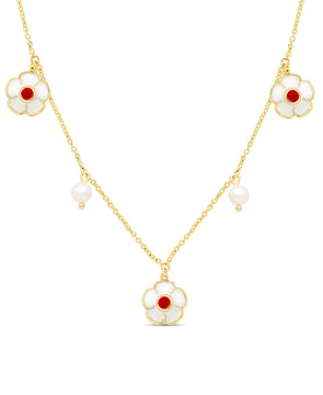Flower and Freshwater Pearl Charms Necklace