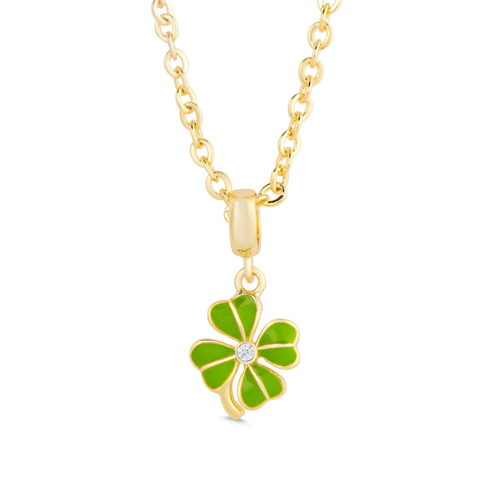 Enamel Filled Clover Earrings and Necklace Set 18k Cubic 