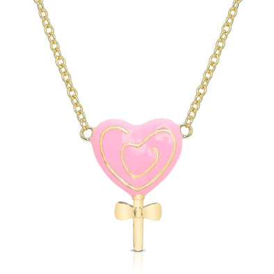 3D Heart Swirl Lollipop Necklace - Pink