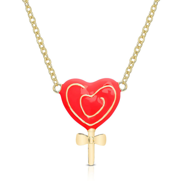 3D Heart Swirl Lollipop Necklace - Red