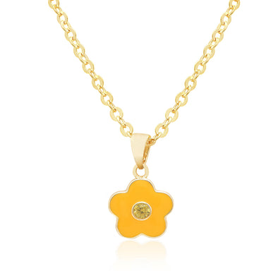 Flower with Crystal Necklace - Yellow