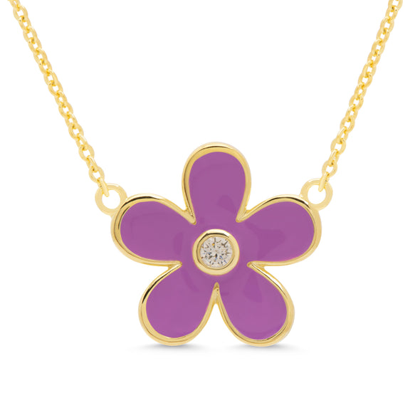 Flower CZ Pendant - Purple