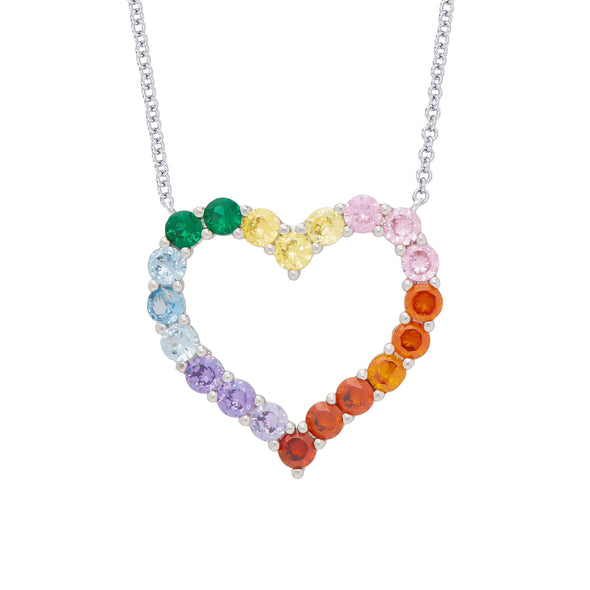 Rainbow CZ Open Heart Necklace