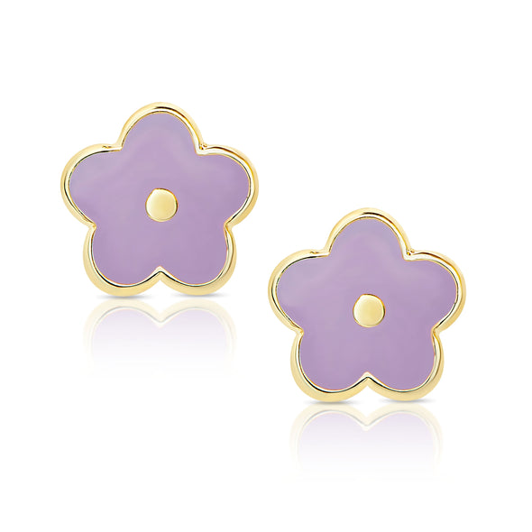 Flower Stud Earrings and Necklace Set - Purple