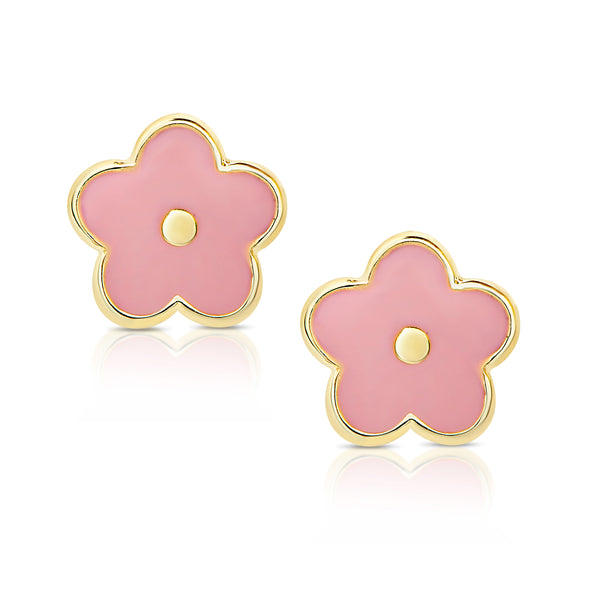 Flower Stud Earrings and Necklace Set - Pink