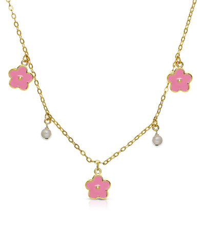 Flower and Pearl Charms Necklace