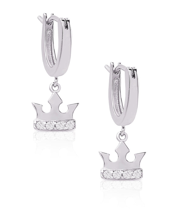 Princess Crown Drop Earrings in Sterling Silver