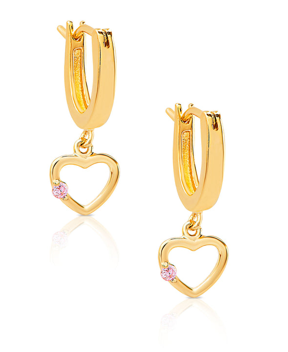 Open Heart Drop Earrings in 18K Gold over Sterling Silver