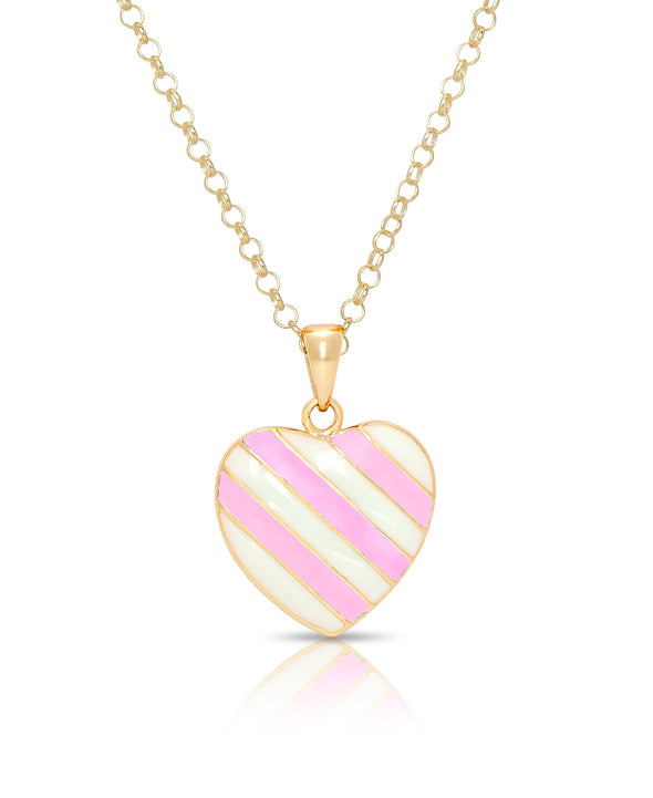 Striped Heart Pendant (Pink/White)