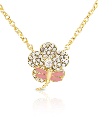 CZ Flower Necklace with Dragonfly