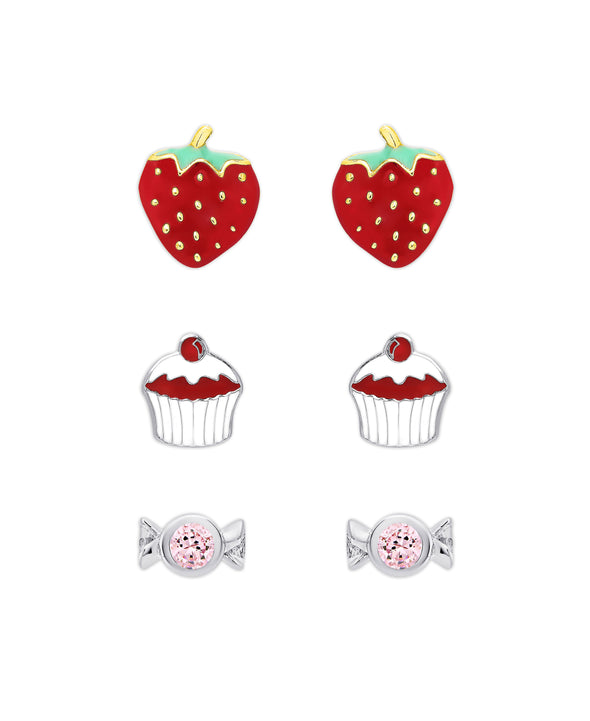 'Something Sweet' 3-Pair Stud Earrings Set in Sterling Silver