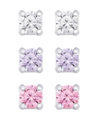 CZ Studs Set in Sterling Silver (White, Lavender, Pink)