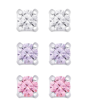 CZ Studs Set in Sterling Silver (White, Lavender, Pink)