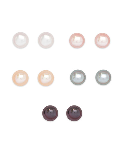 Assorted Freshwater Pearls 5-Pair Stud Set in Sterling Silver