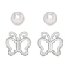 Butterfly and Freshwater Pearl Stud Set in Sterling Silver