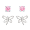 Dragonfly and Pink CZ Stud Set in Sterling Silver