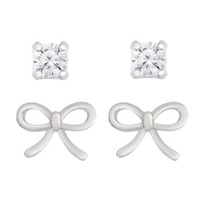 Bow and CZ Stud Set in Sterling Silver