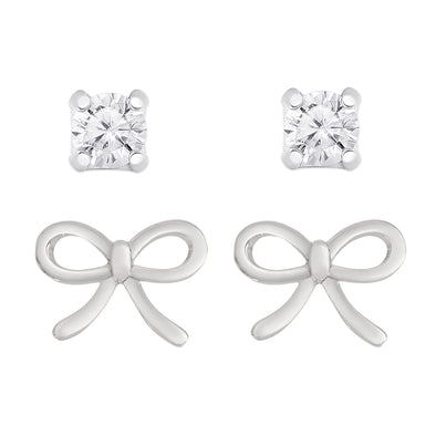 Bow and CZ Stud Set in Sterling Silver