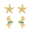 Mermaid and Starfish Stud Set in 18k Gold over Sterling Silver
