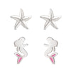 Mermaid and Starfish Stud Set in Sterling Silver