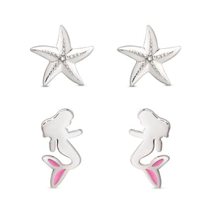 Mermaid and Starfish Stud Set in Sterling Silver
