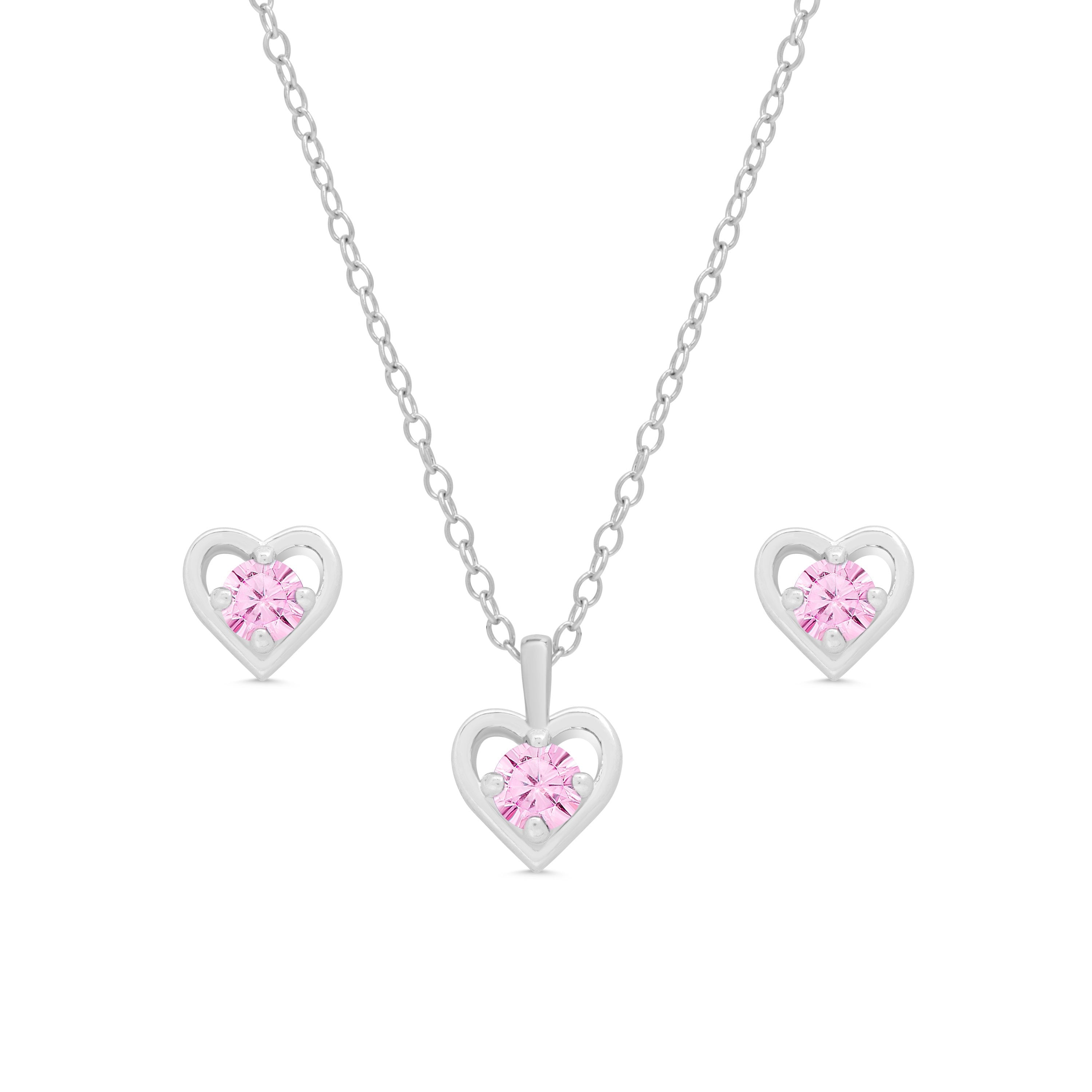 【STONEHENgE】Silver Pink Heart Necklace SC1682〜ネックレス 925 Sterling Silver Floating Dancing CZ Stone Heart Frame
