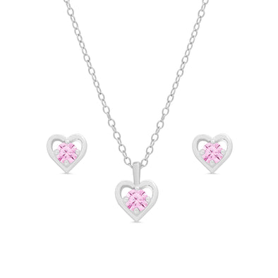 Women's Finecraft Created Ruby & White Sapphire Heart Necklace, Earring &  Ring Set in Sterling Silver, 18