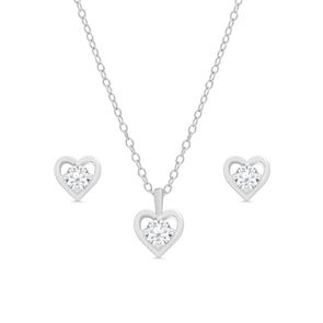 CZ Heart Stud and Necklace Set in Sterling Silver