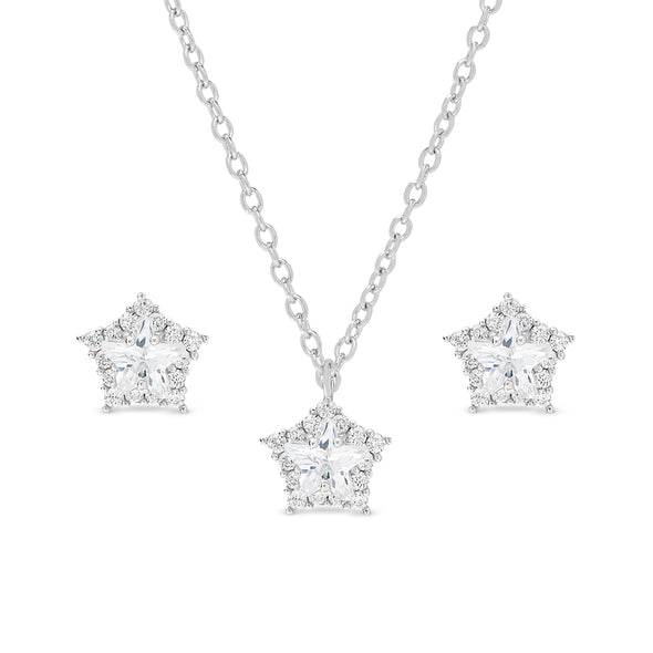 CZ Star Necklace and Earrings Set in Sterling Silver