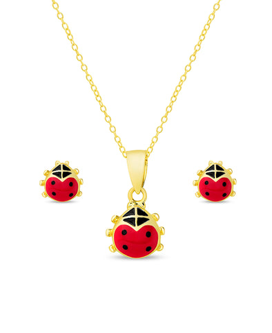 Ladybug Pendant and Stud Earrings Set