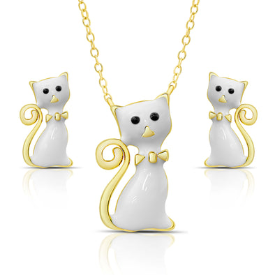 Cat Pendant and Stud Earrings Set