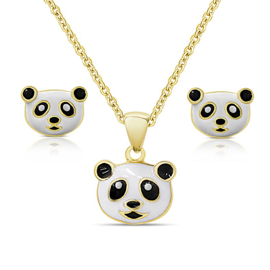 Panda Bear Pendant and Stud Earrings Set