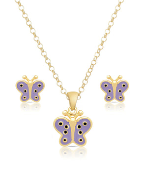 Butterfly Pendant and Stud Earrings Set (Purple)