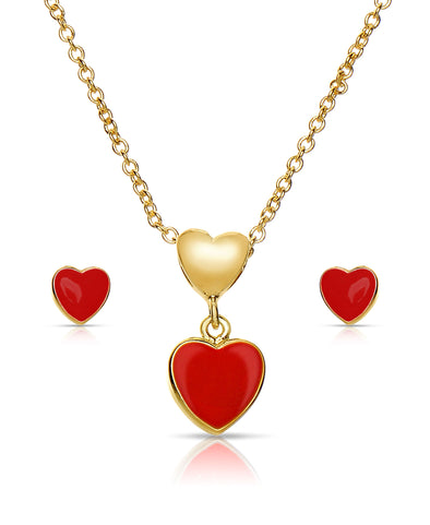 Heart Pendant and Stud Earrings Set (Red)