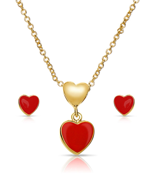 Heart Pendant and Stud Earrings Set (Red)