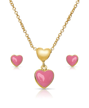 Pave CZ Heart Lock Necklace and Earrings Set in Rose Gold over