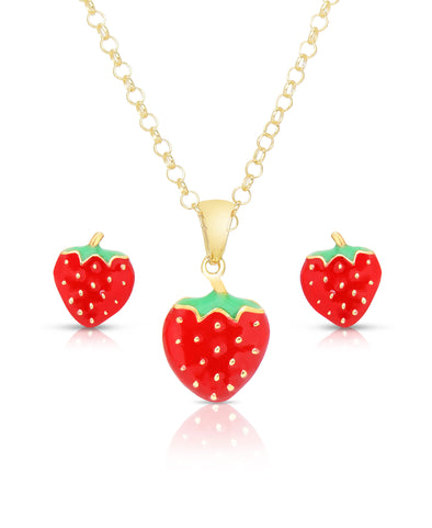 Strawberry Pendant and Stud Earrings Set