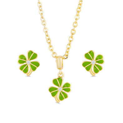 Four Leaf Clover Stud Earrings and Necklace Set