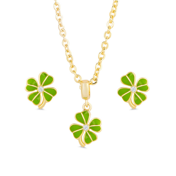 Four Leaf Clover Stud Earrings and Necklace Set