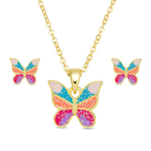 Glitter Butterfly Necklace and Earrings Set