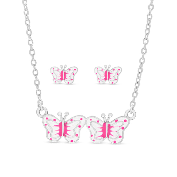 Double Butterfly Necklace and Earrings Set