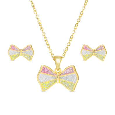Glitter Bow Necklace and Earrings Set